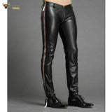 Men's Real Leather Pants Biker Bluf Breeches Trousers Punk Motorcycle Lederhosen