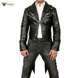 Men's 100% REAL LEATHER Black TAILCOAT Steampunk Jacket Morning Dress Coat GOTH