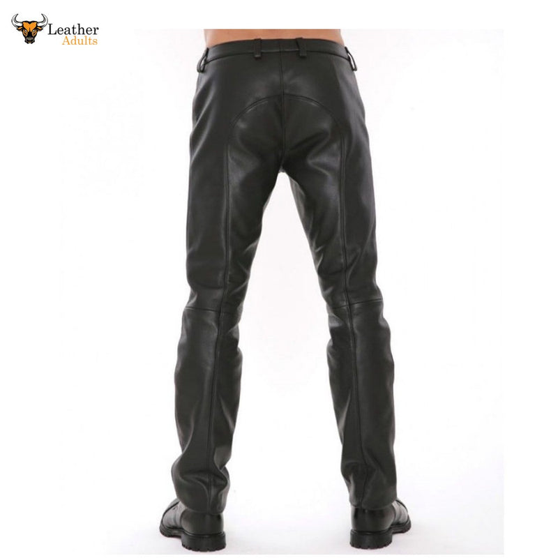 Men's Real Leather Bikers Pants Leather Pants With Detachable Front Codpiece