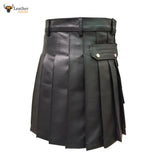 Mens Black Real Cowhide Leather Gladiator Pleated Kilt