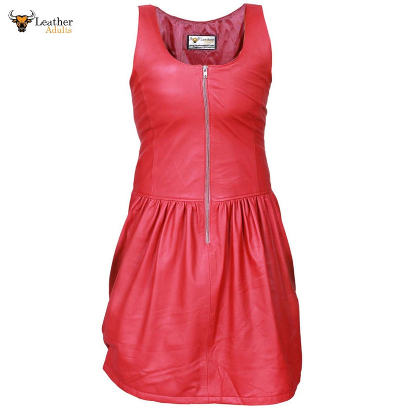 Ladies GENUINE LAMBS LEATHER RED SEXY DRESS