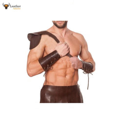 Leather Brown Roman Gladiator Kilt Set with Gauntlets LARP Most Sizes