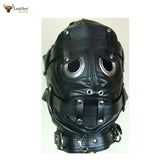 GENUINE 100% LEATHER BONDAGE HOOD / MASK with MOUTH GAG & BLINDFOLD Gimp mask