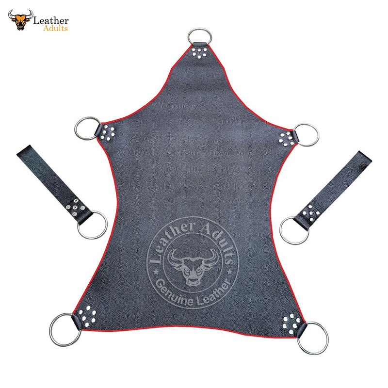 Real Black Leather Heavy Duty Sex Sling Swing Stirrups Mountable with blue and red piping