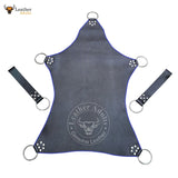 Real Black Leather Heavy Duty Sex Sling Swing Stirrups Mountable with blue and red piping