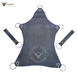 Real Black Leather Heavy Duty Sex Sling Swing Stirrups Mountable with blue and red piping