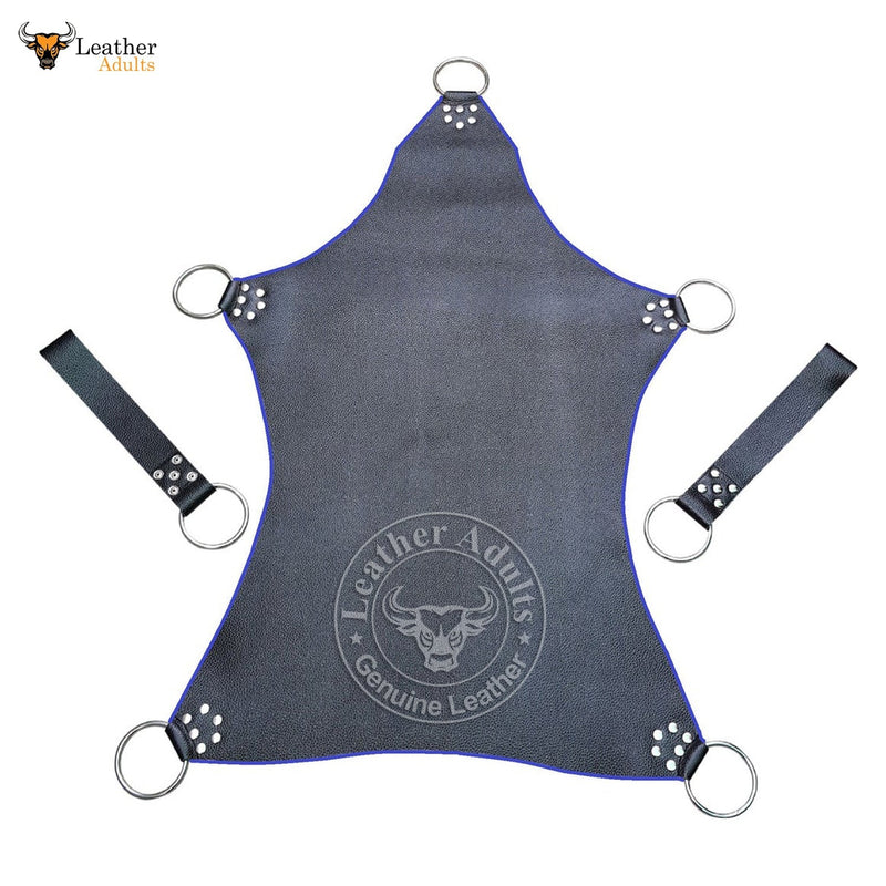 Real Black Leather Heavy Duty Sex Sling Swing Stirrups Mountable with blue and red piping