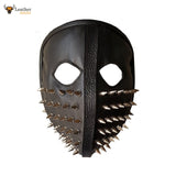 Men Punk Biker Genuine Leather Full face spike Mask Masquerade Black Cosplay