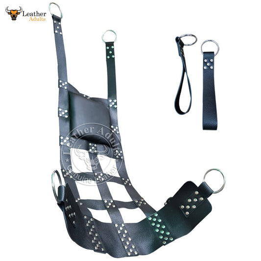 Super Premium Black Leather Web Sex Swing Sling for Adult Play