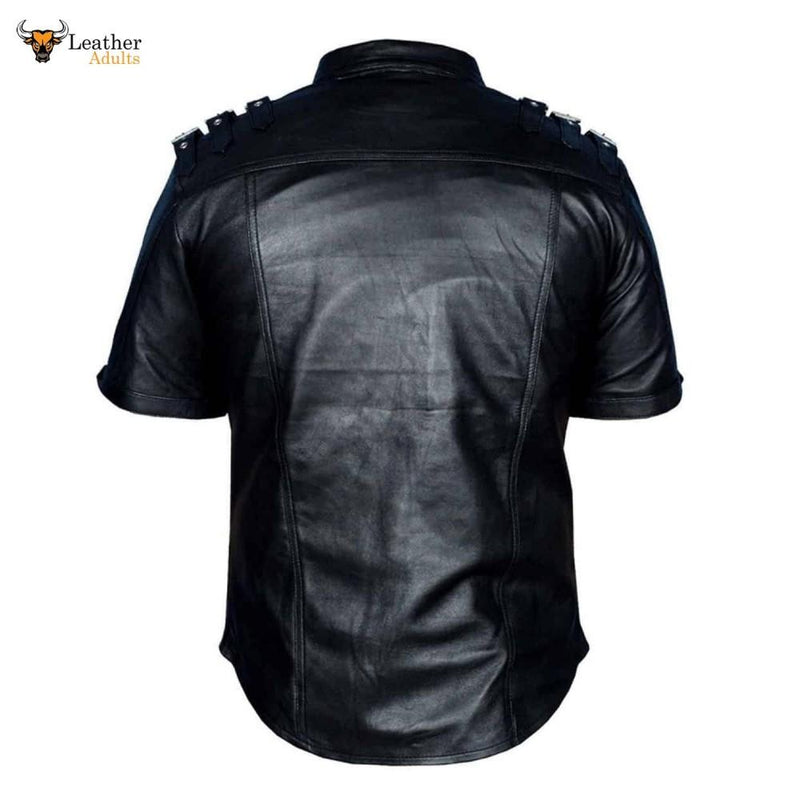 Leather Police Uniform Mens Hot Genuine Lambskin Black BLUF Gay Shirt