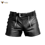 Men's 100% Genuine Leather Shorts with Double Zipper