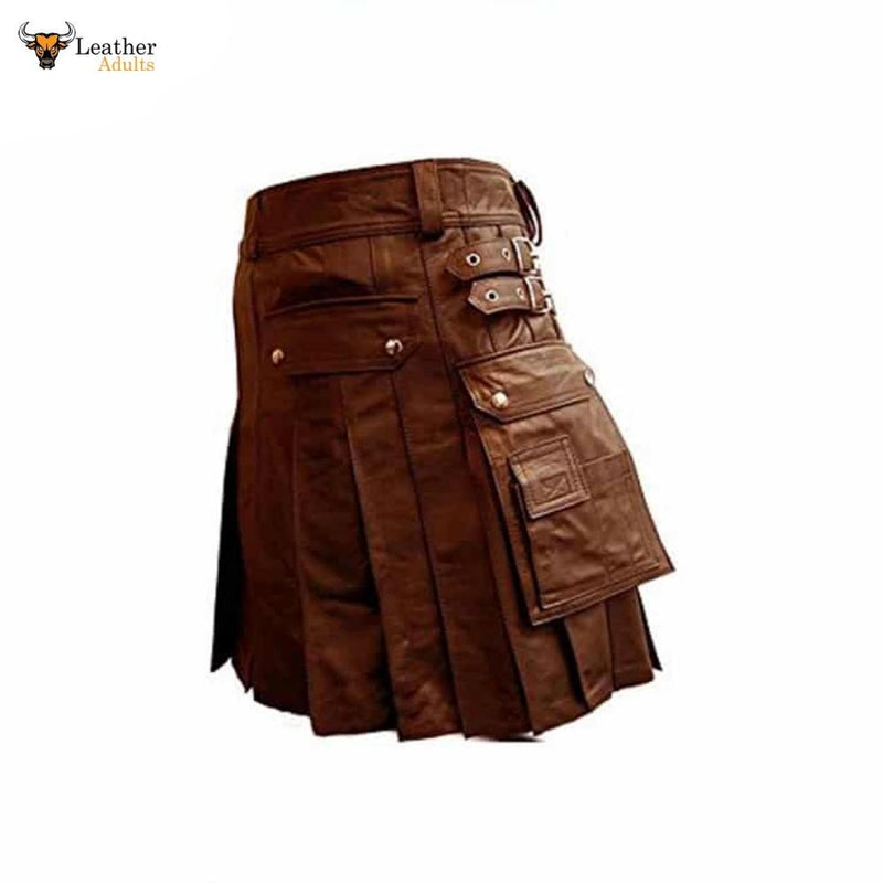 BROWN Leather Gladiator Pleated Kilt – K5 – BRW