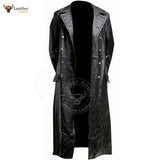 German Classic WW2 Officer Military Uniform Mens Black Real Leather Winter Long Coat