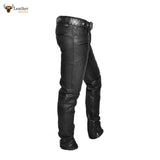 Mens Real Leather Bikers Pants Quilted Panels Slim Fit Bikers Leather Trousers BLUF Pants