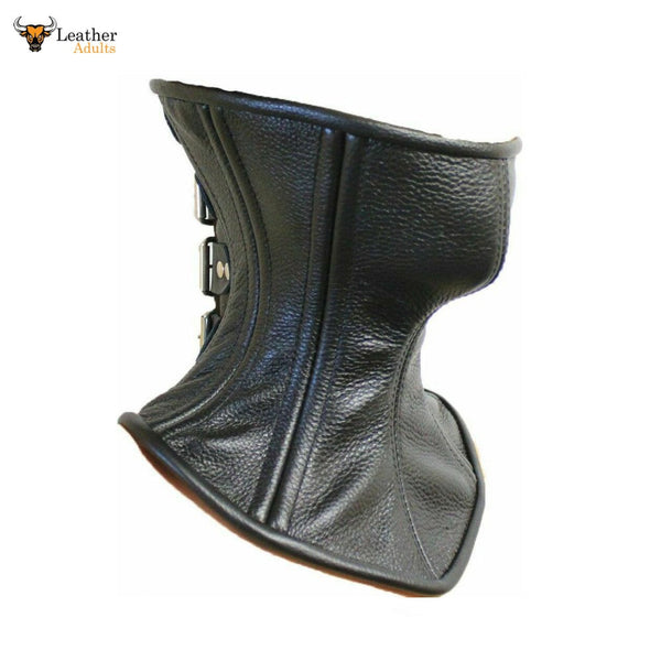 Roller buckle Black Real Leather Over Mouth Neck Corset Posture Collar