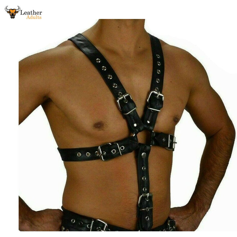 Mens Handmade Genuine Leather Full Body Harness ADJUSTABLE WITH JOCK