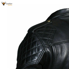 Men's Real Leather Quilted Panels Bikers Jacket Thick Cow Leather Bikers Jacket