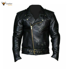 Men's Real Leather Quilted Panels Bikers Jacket Thick Cow Leather Bikers Jacket