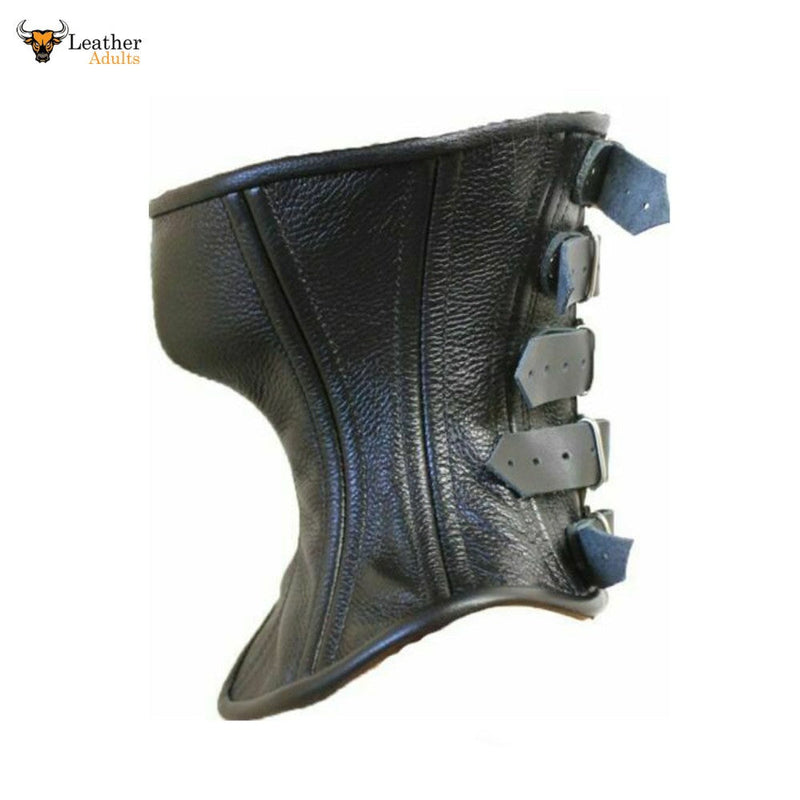 Roller buckle Black Real Leather Over Mouth Neck Corset Posture Collar