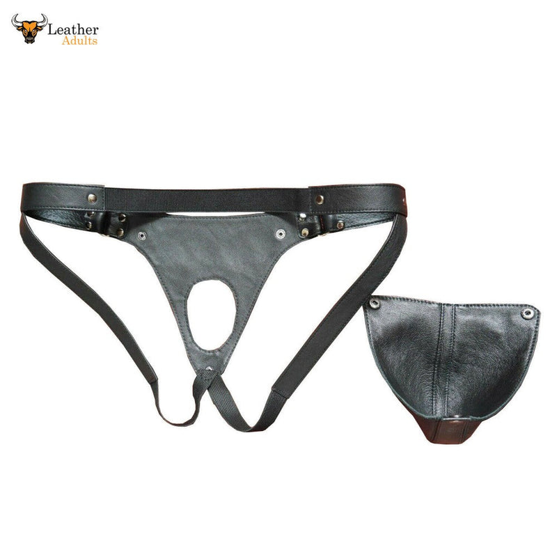 Mens Underwear Genuine Real Lambskin Leather Cod Piece Thong Jock