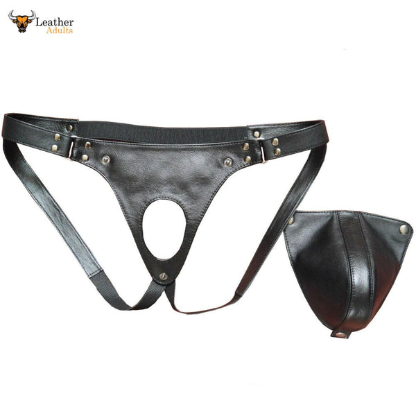 Mens Underwear Genuine Real Lambskin Leather Cod Piece Thong Jock Jockstraps Fetish