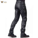 Mens New Black Leather Trousers Motorbike Motorcycle Lacing Pants Trousers Jeans