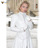 Womens Ladies Real Nappa Leather Long White Leather Dress Gown Suit Gothic Trench Coat