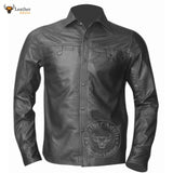 Men's Black Real Sheep Nappa Leather Full Sleeve BLUF Shirt in Two Flap Pockets