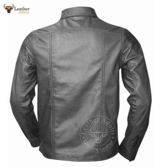 Men's Black Real Sheep Nappa Leather Full Sleeve BLUF Shirt in Two Flap Pockets