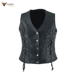 Womens Leather Waistcoat Vest With Detailed Side Lacing W4