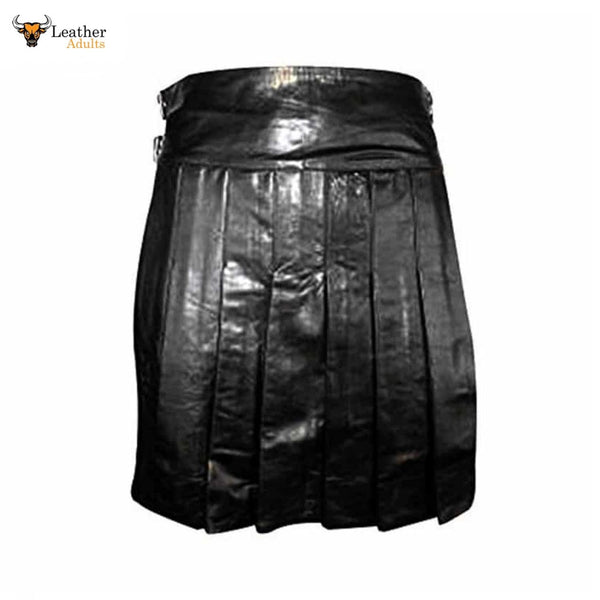Mens Black Real Leather Full Pleated Kilt – K2
