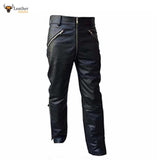 Mens Real Cowhide Leather Black Motorcycle Trousers Bikers Jeans Bikers Pants