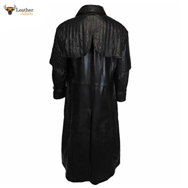Mens Black Real Cowhide Leather Goth Steampunk Trench Coat Van Helsing Coat Gothic Trench Coat