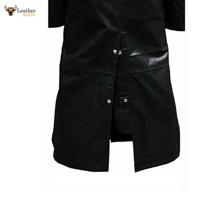 Mens Real Black Leather Duster Riding Hunting Steampunk Trench Coat  T7