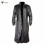 Mens Black Cowhide Leather Long Matrix Trench Coat Goth Steampunk Van Helsing Trench Coat Gothic T17