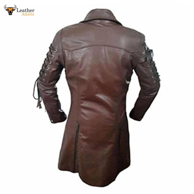 Mens REAL Brown Leather Goth Matrix Trench Coat Steampunk Gothic T18 BROWN