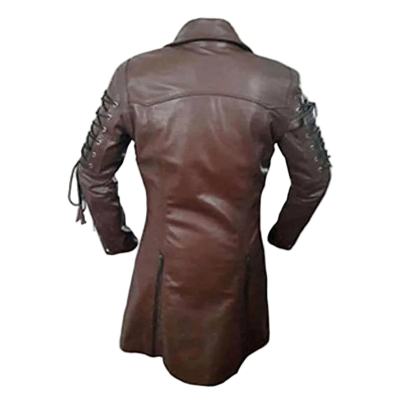 Men's Gothic Steampunk Victorian Trench Coat – Real Brown Leather – Long Tailcoat Style