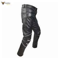 Mens Black Real Cowhide Leather Motorcycle Trousers Bikers Jeans Bikers Pants