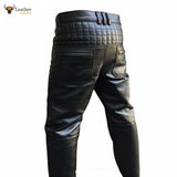 Mens Black Cow Leather Sleek and Sexy Quilted Style Jeans BLUF Pants Trousers