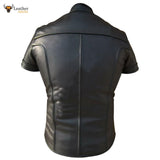 Mens REAL LEATHER Black Bikers Front Zip Closer Slim Fit Shirt BLUF Gay ALL SIZE