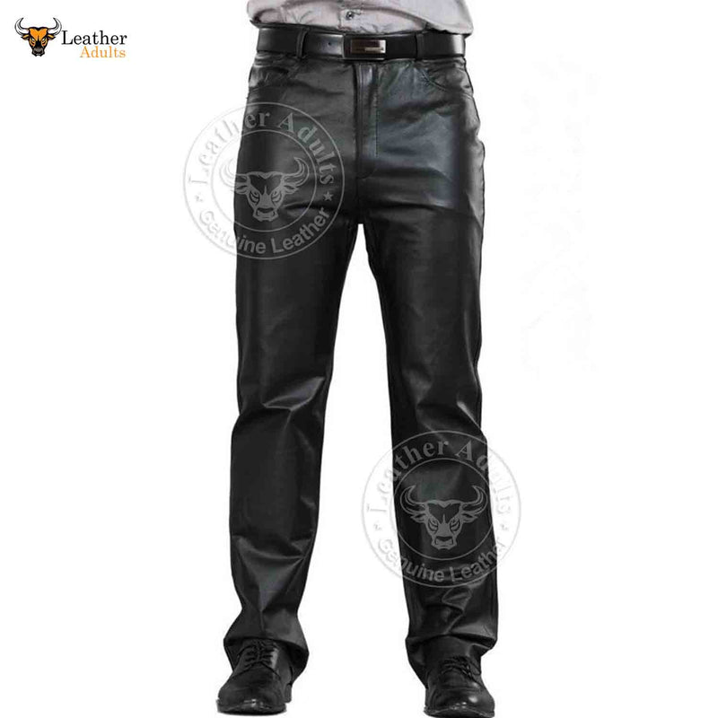 Men's Genuine Cowhide Leather Pants back zipper pockets Jeans Style Premium Kink