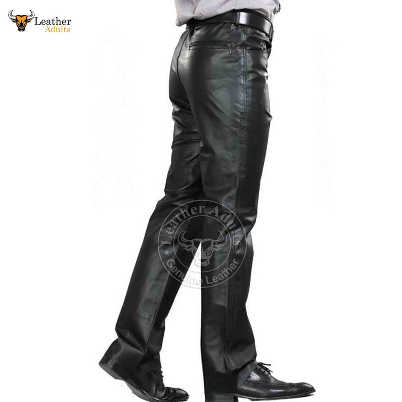 Men's Genuine Cowhide Leather Pants back zipper pockets Jeans