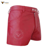 MENS 100% GENUINE LEATHER SEXY Red SHORTS With Two Pockets