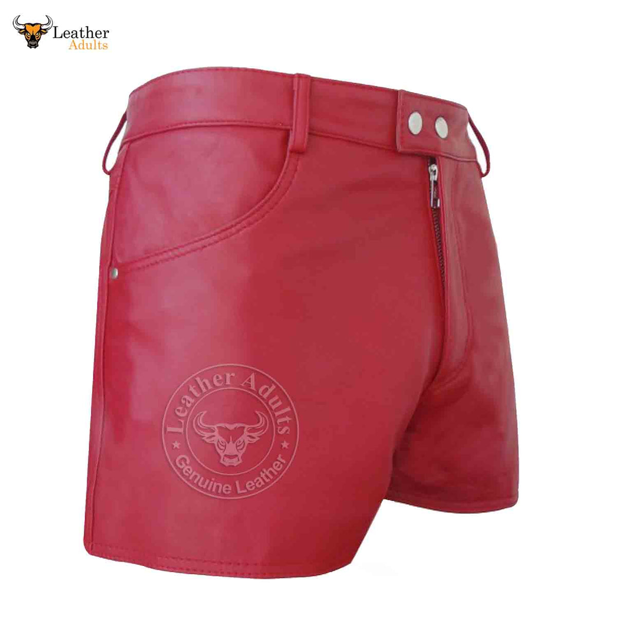 Womens 100% GENUINE LEATHER SEXY Red SHORTS With Two Pockets