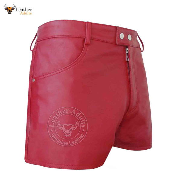Womens 100% GENUINE LEATHER SEXY Red SHORTS With Two Pockets
