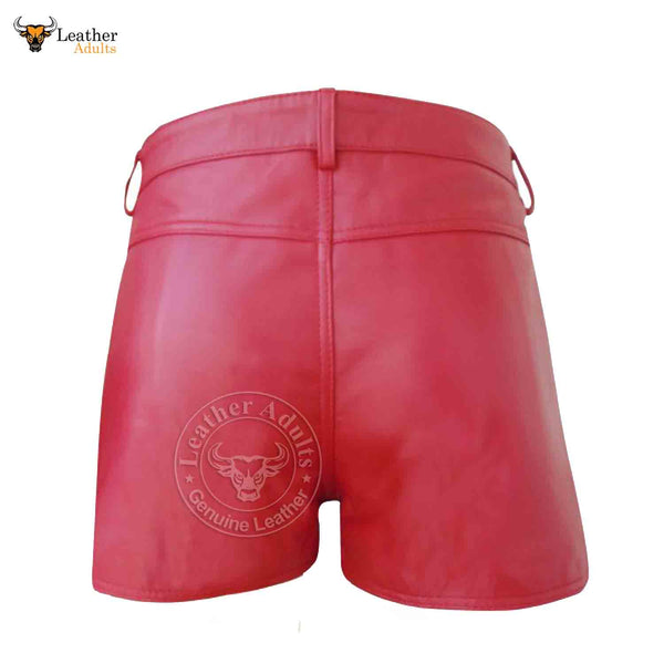 MENS 100% GENUINE LEATHER SEXY Red SHORTS With Two Pockets