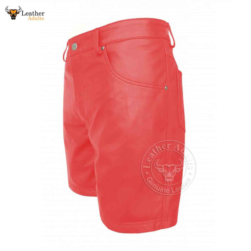 Womens 100% GENUINE RED LEATHER BERMUDA SHORTS with Five Pockets