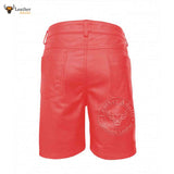 Womens 100% GENUINE RED LEATHER BERMUDA SHORTS with Five Pockets