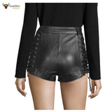 Womens Black Real Lambskin Leather Shorts Rider Ladies Black Lace Up Leather Shorts