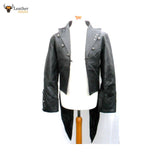 Men's 100% REAL LEATHER Black TAILCOAT Steampunk Jacket Morning Dress Coat GOTH